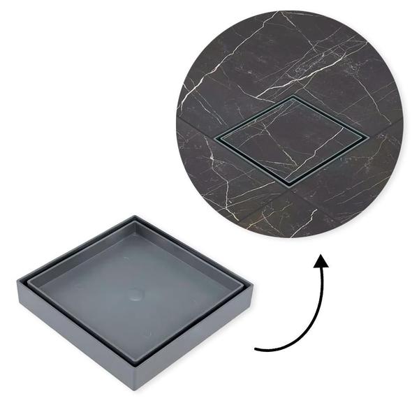 Combo 03 Ralo 10x10 Oculto Piso Porcelanato Inteligente Cinza - Ralo Invisível Imagem de Combo 03 Ralo 10x10 Oculto Piso Porcelanato Inteligente Cinza