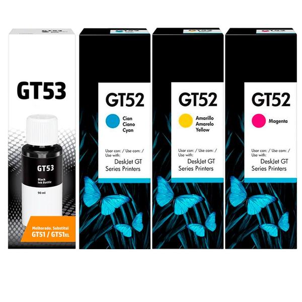 Imagem de Combo 04 Garrafas de Tintas GT53 / GT52 para impressora Deskjet Ink Tank 100 / 300 series