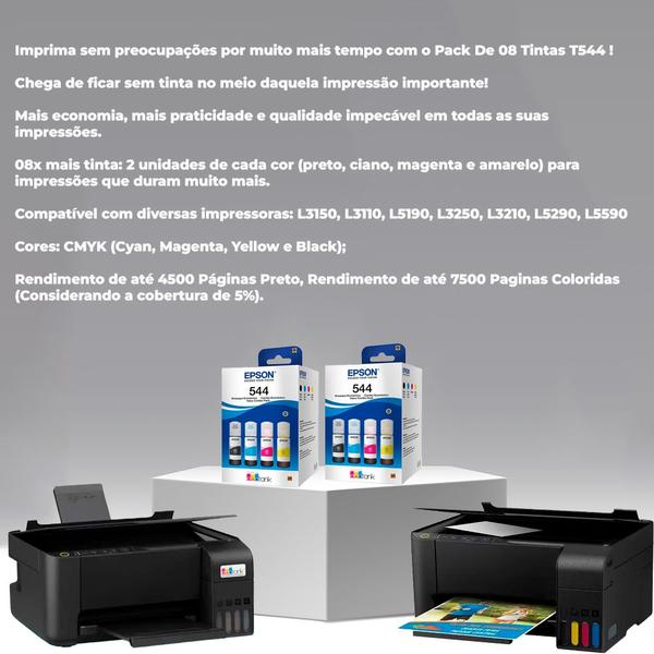 Imagem de combo 08 tintas T544 CMYK para impressora  L3110