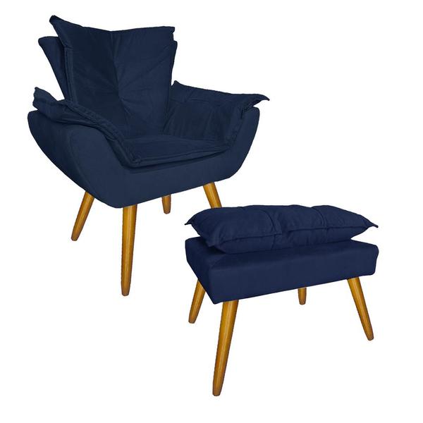 Imagem de Combo 1 Poltrona e 1 Puff Para Recepção Consultório Clínica Apolo Suede Azul Marinho - LM DECOR