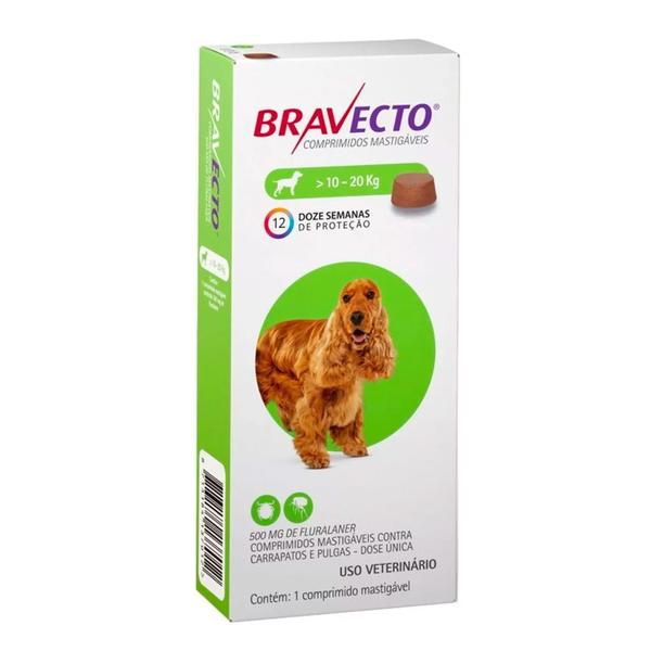 Imagem de Combo 10 Antipulgas e Carrapatos MSD Bravecto para Cães de 10 a 20 Kg - 500 mg