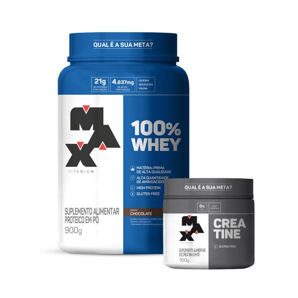 Imagem de Combo 100% Whey 900g e Creatina Monohidratada 100g - Max Titanium