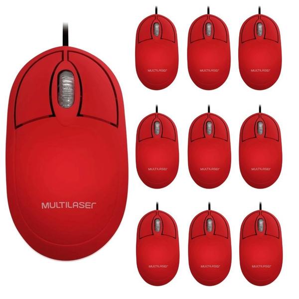 Imagem de Combo 10x mouse Multilaser Classic Box Óptico Vermelho - MO303