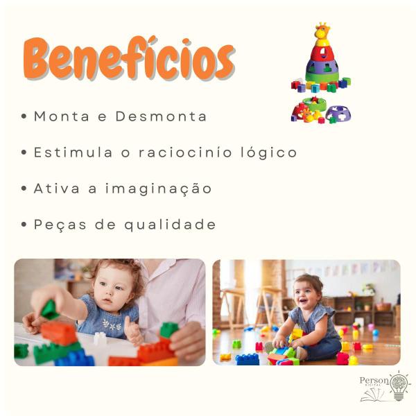 Imagem de Combo 2 Brinquedos Empilhar Girafa Encaixar Bebê Pedagógico Criança