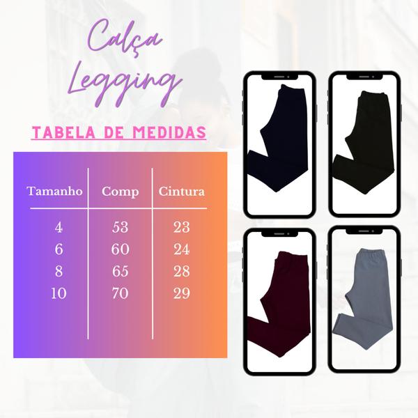 Imagem de Combo 2 Calças Legging Infantil Lisa Escolar Menina Cotton Algodão Tecido Confortável