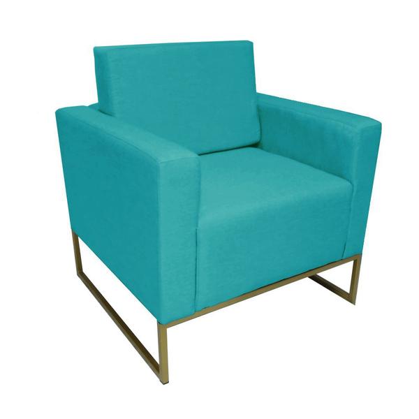 Imagem de Combo 2 Poltronas Decorativa Com Base de Ferro Para Escritório Grazi Suede Azul Turquesa - DL DECOR