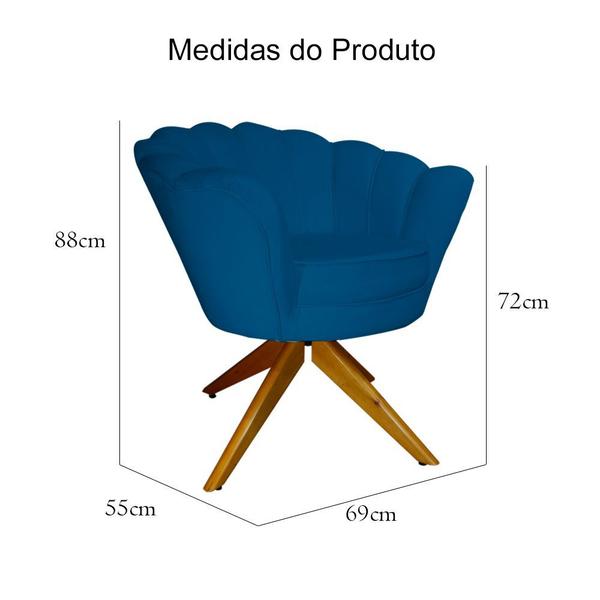 Imagem de Combo 2 Poltronas Decorativa Com Base Giratória de Madeira Pétala Suede Azul Royal - DL Decor