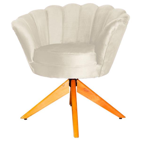 Imagem de Combo 2 Poltronas Decorativa Com Base Giratória de Madeira Pétala Veludo Bege - DL Decor