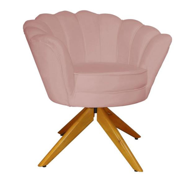 Imagem de Combo 2 Poltronas Decorativa Com Base Giratória de Madeira Pétala Veludo Rosa Nude - DL Decor