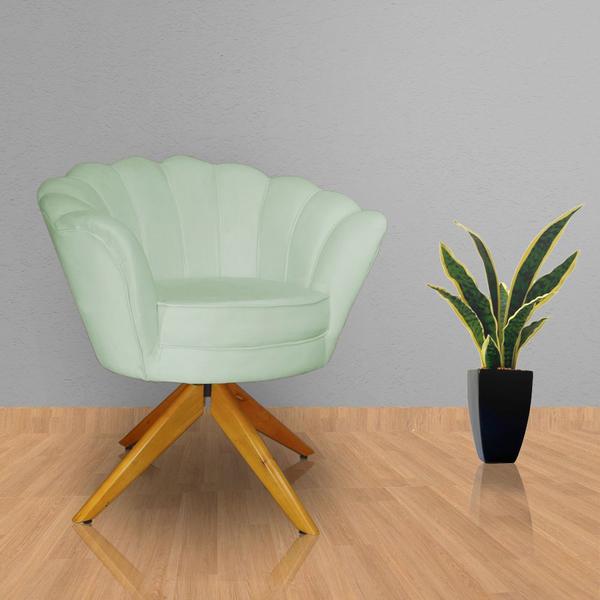 Imagem de Combo 2 Poltronas Decorativa Com Base Giratória de Madeira Pétala Veludo Verde Chá - DL Decor