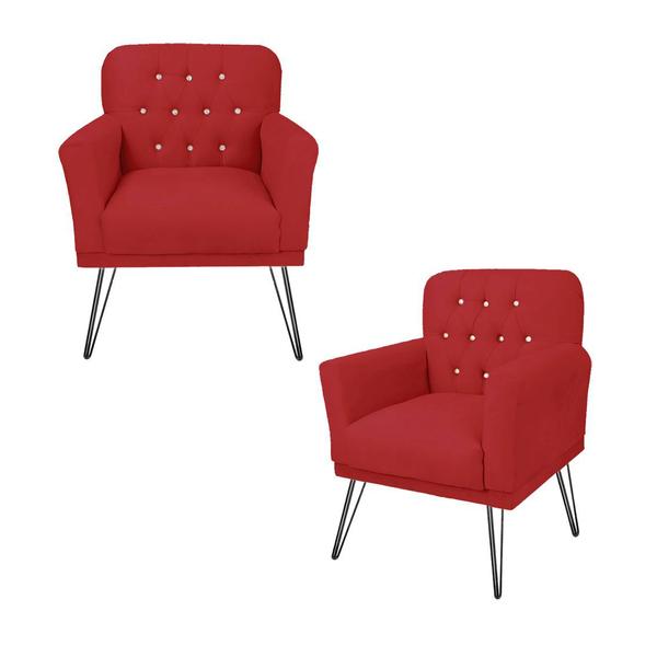 Imagem de Combo 2 Poltronas Decorativa Para Quarto Closet Pés de Ferro Anitta Suede Vermelho - DL Decor