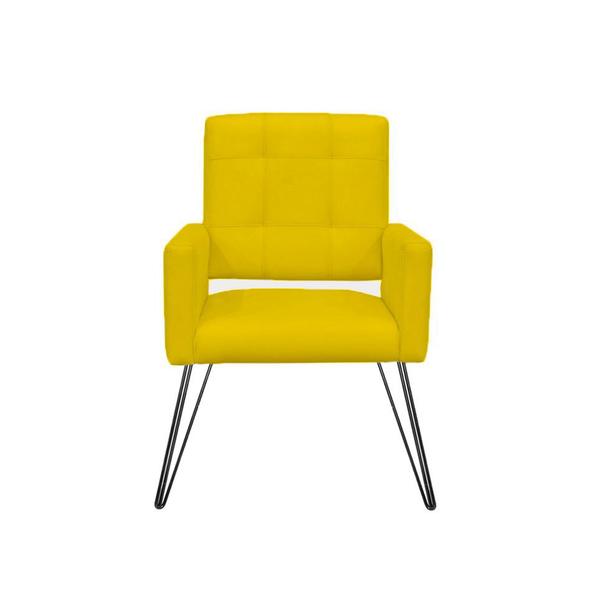 Imagem de Combo 2 Poltronas Decorativas Para Escritório Pés de Ferro Camila Corano Amarelo - DL Decor