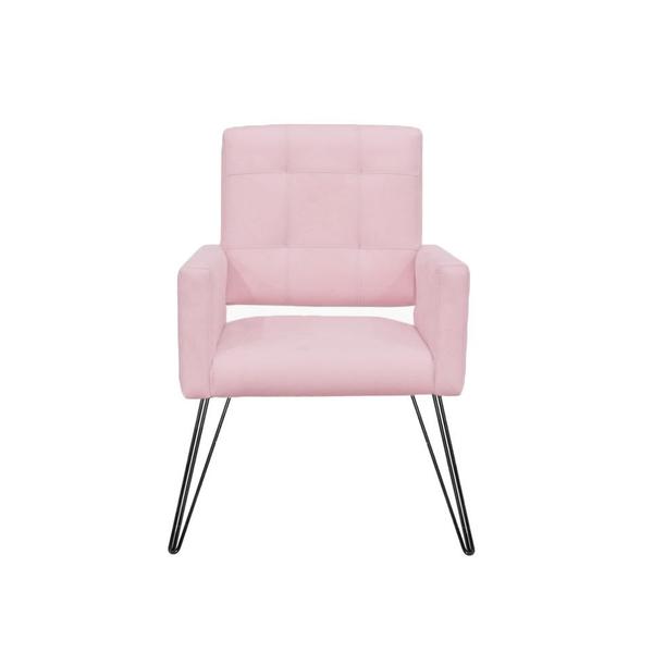 Imagem de Combo 2 Poltronas Decorativas Para Escritório Pés de Ferro Camila Corano Rosa Bebe - DL Decor