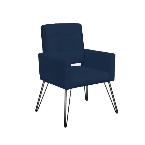 Imagem de Combo 2 Poltronas Decorativas Para Escritório Pés de Ferro Camila Suede Azul Marinho - DL Decor