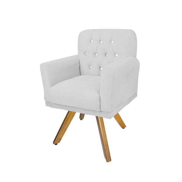 Imagem de Combo 2 Poltronas Estofadas Base Giratória de Madeira Salão Anitta Suede Branco DL Decor