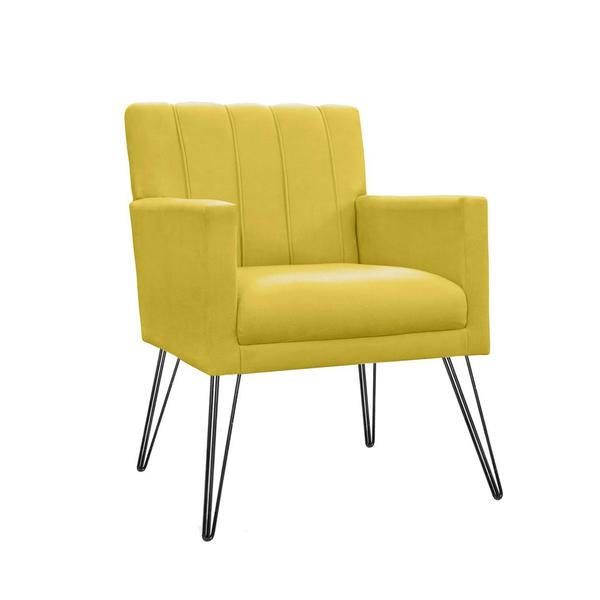 Imagem de Combo 2 Poltronas Estofadas Para Consultório Pés de Ferro Cecília Suede Amarelo - DL Decor