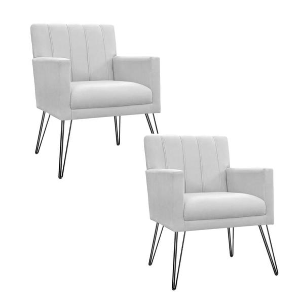 Imagem de Combo 2 Poltronas Estofadas Para Consultório Pés de Ferro Cecília Suede Branco - DL Decor