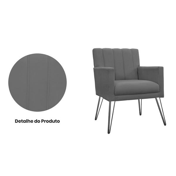 Imagem de Combo 2 Poltronas Estofadas Para Consultório Pés de Ferro Cecília Suede Cinza - DL Decor