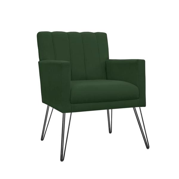 Imagem de Combo 2 Poltronas Estofadas Para Consultório Pés de Ferro Cecília Suede Verde - LM DECOR