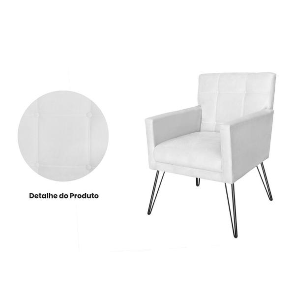 Imagem de Combo 2 Poltronas Estofadas Para Recepção Pés de Ferro Luiza Corano Branco - DL Decor