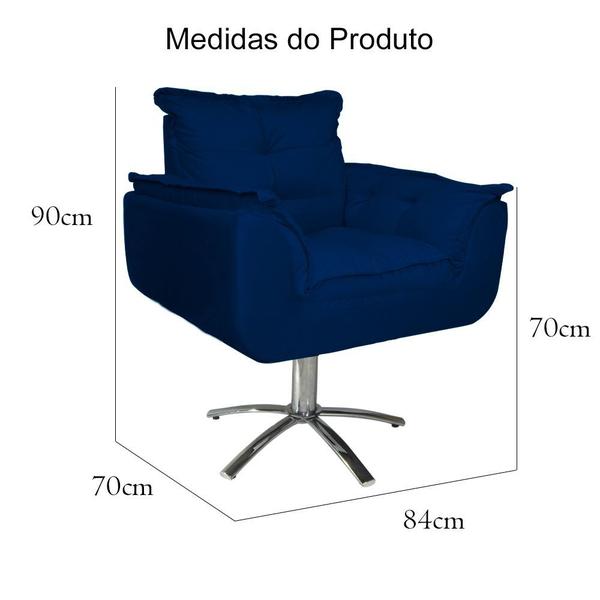 Imagem de Combo 2 Poltronas Para Escritório Com Base Giratória de Metal Opala Suede Azul Marinho - DL Decor