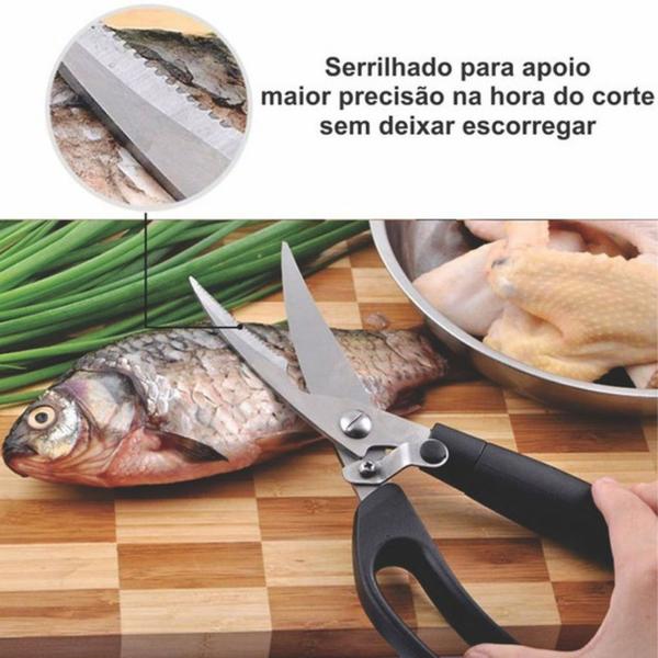 Imagem de Combo 2 Tesouras Cozinha Cortar Frango Salada Aço Inox Clink