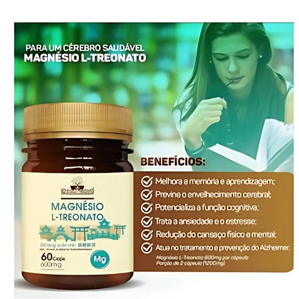 Imagem de Combo 2 Un - Magnésio L Treonato 600mg Folhas e Raízes 60 Cápsulas