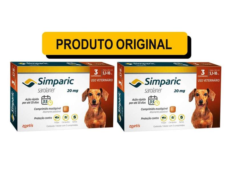 Imagem de Combo 2x Simparic 20mg Para Cães de 5 a 10kg - 6 Comprimidos