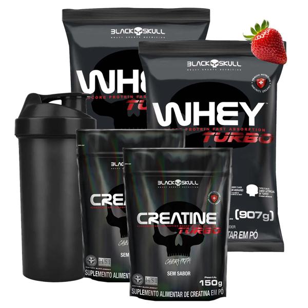 Imagem de Combo 2x Whey Protein Turbo+ Creatina Black Skull+ Coqueteleira