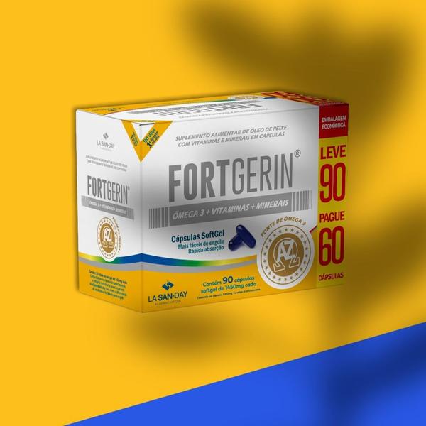 Combo 3 caixas Fort Gerin Ômega 3 + Vitaminas+Minerais Leve 90 Pague 60 Cápsulas La San-Day Imagem de Combo 3 caixas Fort Gerin Ômega 3 + Vitaminas+Minerais Leve 90 Pague 60 Cápsulas La San-Day