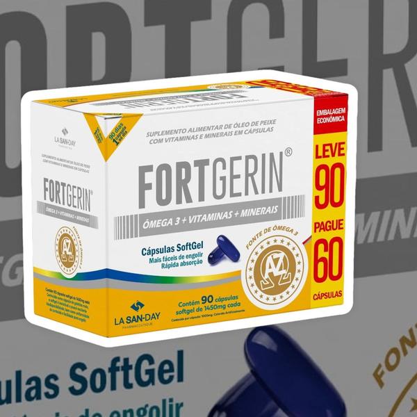 Combo 3 caixas Fort Gerin Ômega 3 + Vitaminas+Minerais Leve 90 Pague 60 Cápsulas La San-Day Imagem de Combo 3 caixas Fort Gerin Ômega 3 + Vitaminas+Minerais Leve 90 Pague 60 Cápsulas La San-Day