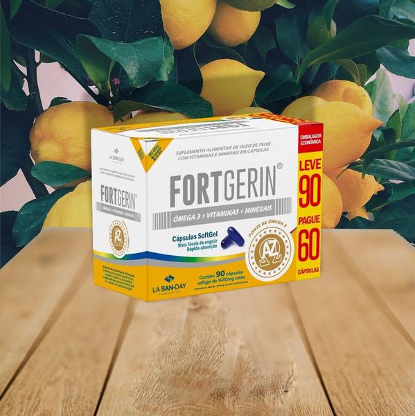 Combo 3 caixas Fort Gerin Ômega 3 + Vitaminas+Minerais Leve 90 Pague 60 Cápsulas La San-Day Imagem de Combo 3 caixas Fort Gerin Ômega 3 + Vitaminas+Minerais Leve 90 Pague 60 Cápsulas La San-Day