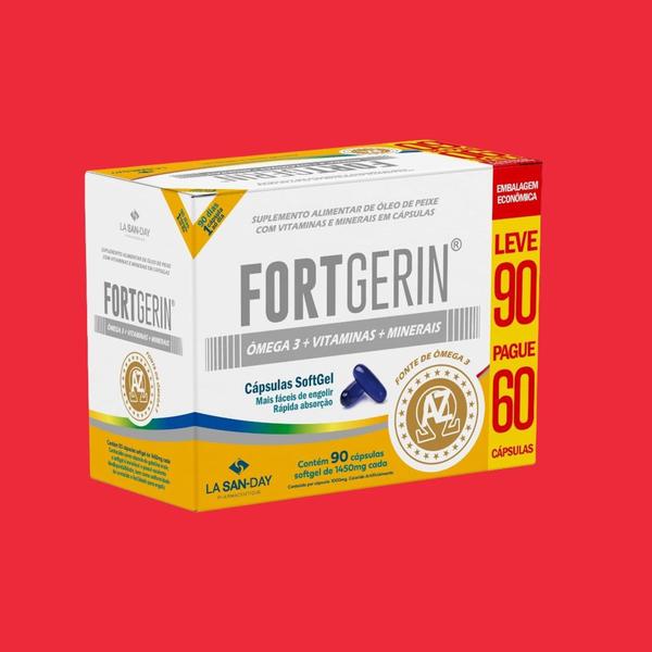 Combo 3 caixas Fort Gerin Ômega 3 + Vitaminas+Minerais Leve 90 Pague 60 Cápsulas La San-Day Imagem de Combo 3 caixas Fort Gerin Ômega 3 + Vitaminas+Minerais Leve 90 Pague 60 Cápsulas La San-Day