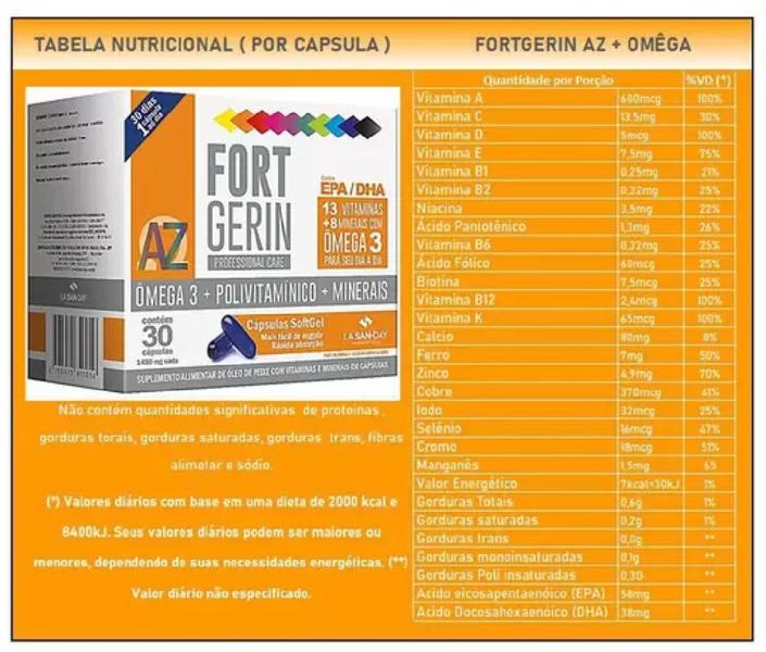 Combo 3 caixas Fort Gerin Ômega 3 + Vitaminas+Minerais Leve 90 Pague 60 Cápsulas La San-Day Imagem de Combo 3 caixas Fort Gerin Ômega 3 + Vitaminas+Minerais Leve 90 Pague 60 Cápsulas La San-Day
