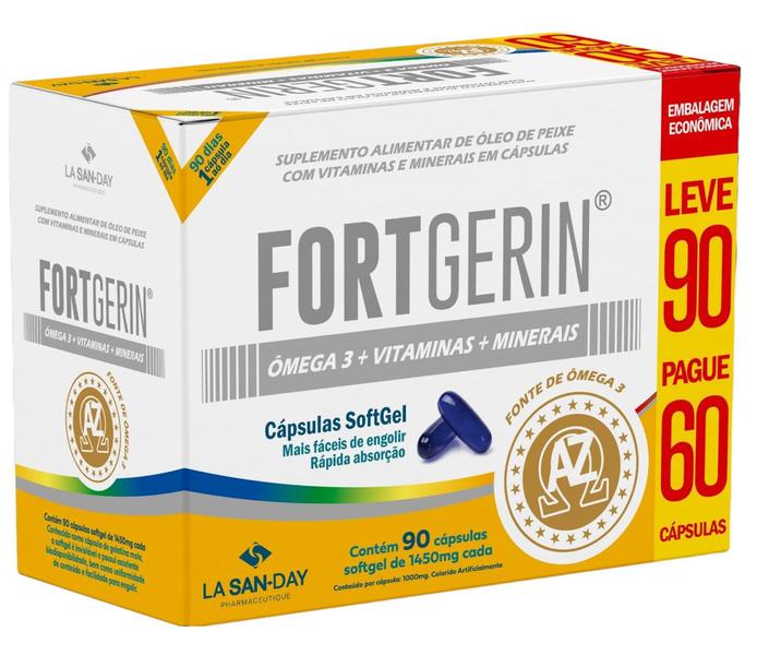 Combo 3 caixas Fort Gerin Ômega 3 + Vitaminas+Minerais Leve 90 Pague 60 Cápsulas La San-Day Imagem de Combo 3 caixas Fort Gerin Ômega 3 + Vitaminas+Minerais Leve 90 Pague 60 Cápsulas La San-Day