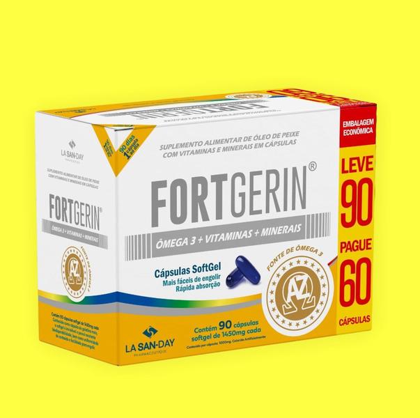Combo 3 caixas Fort Gerin Ômega 3 + Vitaminas+Minerais Leve 90 Pague 60 Cápsulas La San-Day Imagem de Combo 3 caixas Fort Gerin Ômega 3 + Vitaminas+Minerais Leve 90 Pague 60 Cápsulas La San-Day