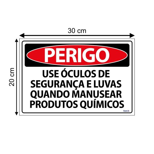 Imagem de Combo 3 Placas De Perigo Use Óculos De Segurança E Luvas Quando Manusear Produtos Químicos 30x20 Ecom IA - SP40 F9e