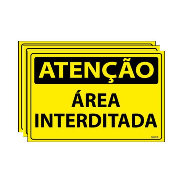 Imagem de Combo 3 Placas De Sinalização Atenção Área Interditada 30x20 Ecom IA - SA45 F9e