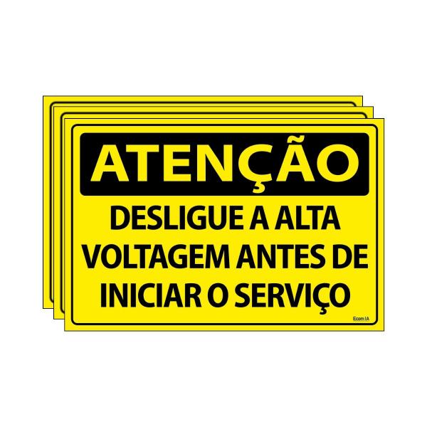 Imagem de Combo 3 Placas De Sinalização Atenção Desligue A Alta Voltagem Antes De Iniciar O Serviço 30x20 Ecom IA - SA17 F9e