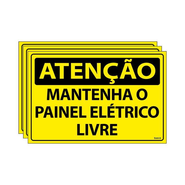 Imagem de Combo 3 Placas De Sinalização Atenção Mantenha O Painel Elétrico Livre 30x20 Ecom IA - SA20 F9e