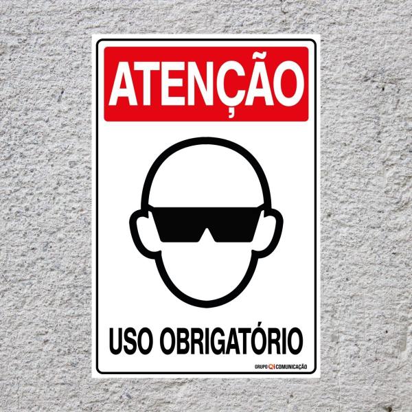 Imagem de Combo 3 Placas De Sinalização Atenção Óculos Uso Obrigatório 20x30 Qi Comunicação - S-202 Q1a