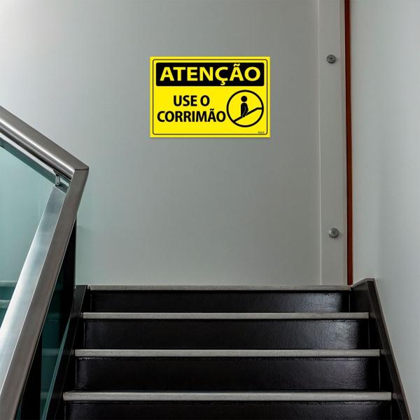 Imagem de Combo 3 Placas De Sinalização Atenção Use O Corrimão 30x20 Ecom IA - SA103 F9e