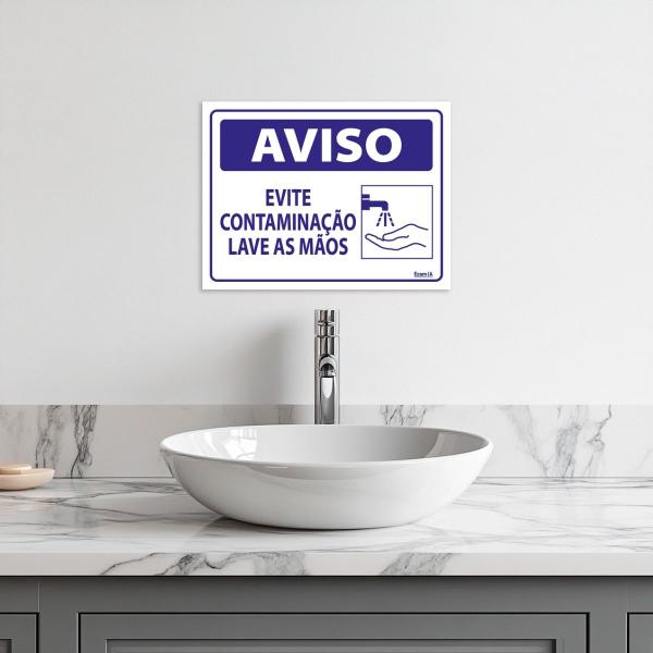 Imagem de Combo 3 Placas De Sinalização Aviso Evite Contaminação Lave As Mãos 20x15 Ecom IA - P-37/2 F9e