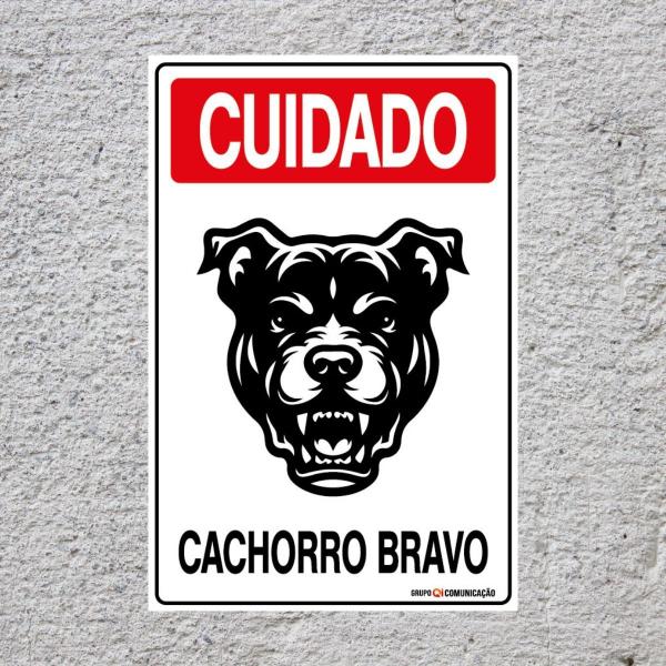 Imagem de Combo 3 Placas De Sinalização Cuidado Cachorro Bravo 20x30 Qi Comunicação - P-6 Q1a