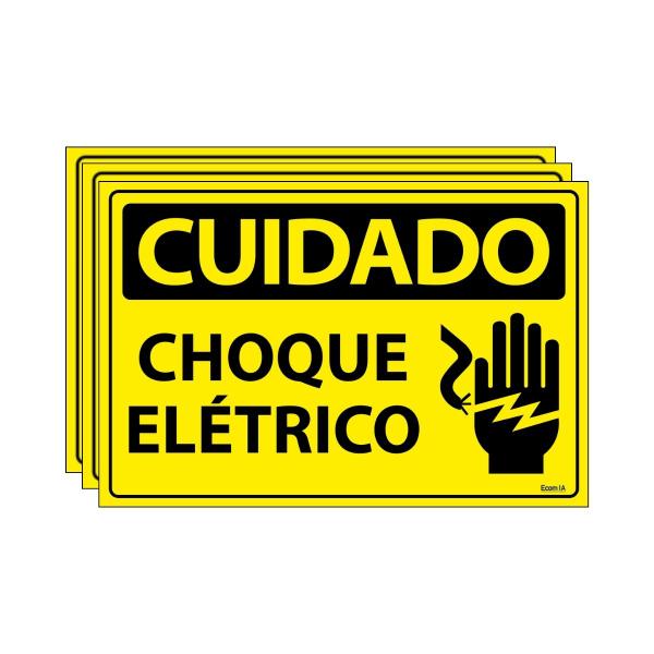 Imagem de Combo 3 Placas De Sinalização Cuidado Choque Elétrico 30x20 Ecom IA - SC41 F9e