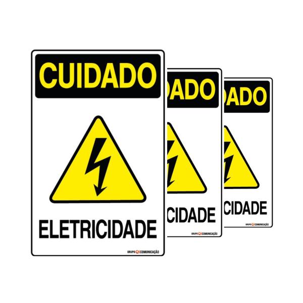 Imagem de Combo 3 Placas De Sinalização Cuidado Eletricidade 20x30 Qi Comunicação - S-217/2 Q1a