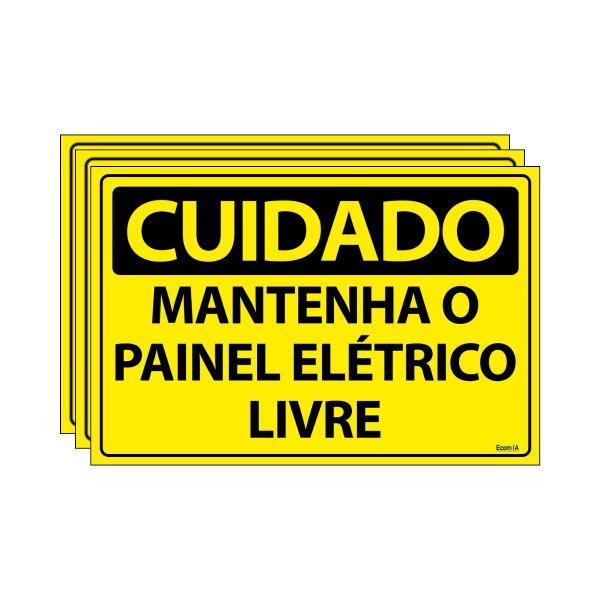 Imagem de Combo 3 Placas De Sinalização Cuidado Mantenha O Painel Elétrico Livre 30x20 Ecom IA - SC44 F9e