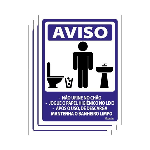 Imagem de Combo 3 Placas De Sinalização Mantenha O Banheiro Limpo Masculino 15X20 Ecom IA - S-232 F9e