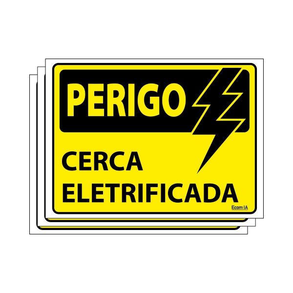 Imagem de Combo 3 Placas De Sinalização Perigo Cerca Eletrificada 20x15 Ecom IA - S-219 F9e