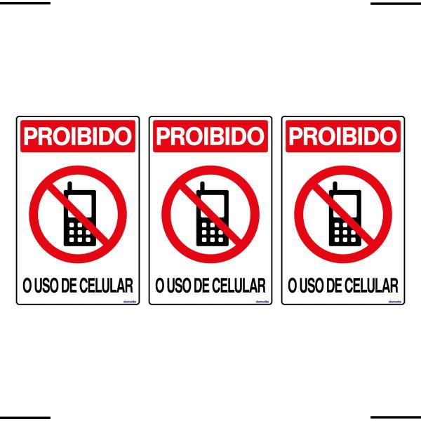 Imagem de Combo 3 Placas De Sinalização Proibido O Uso De Celular 20x30 Ekomunike - S-228 F9e